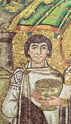 Kaiserin Theodora mit ihrem Hofstaat von zwei Ministern und sieben Frauen (Detail)